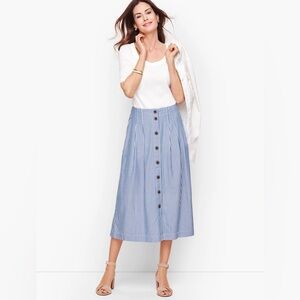 Striped Button Front Pleated Skirt